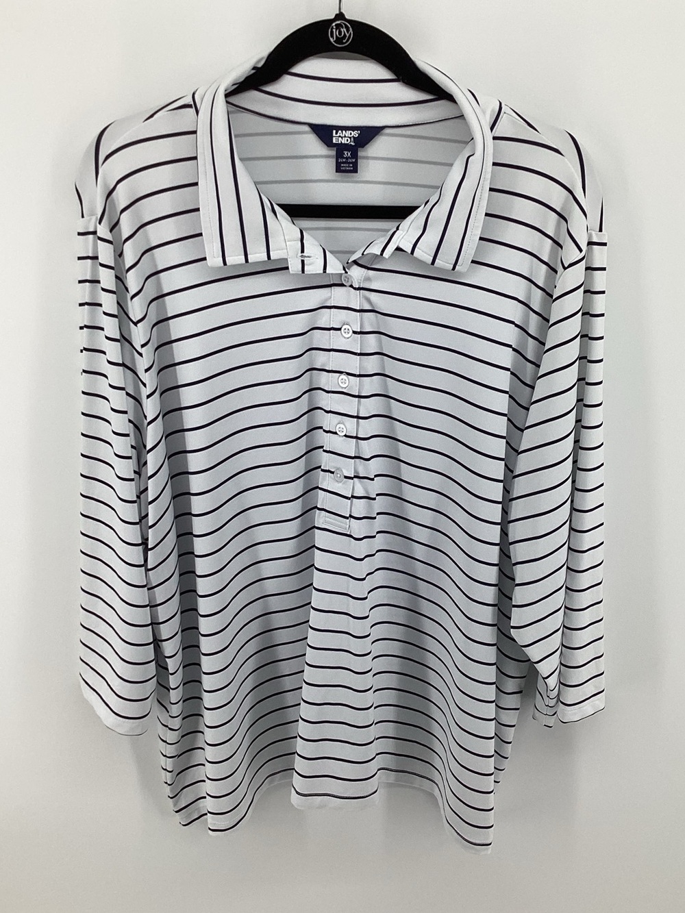 Lands' End White Polo Top with Black Stripes